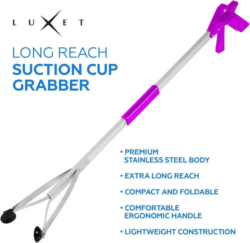 Luxet Reacher Grabber Tool X-Long 80" Aluminum Suction Cup Jaw, Foldable Lightweight Reacher Grabber Pickup Tool, Gripper Grabbers for Elderly Grab it Reaching Tool Trash Picker Grabber (Pink) - Image 3